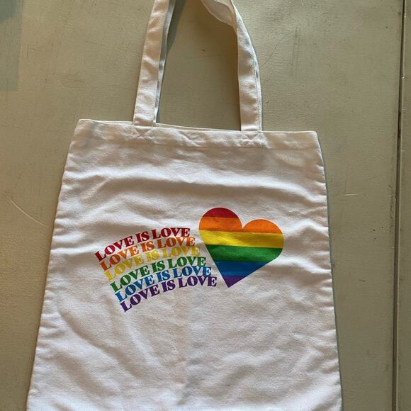 Love is Love Rainbow Tote Bag White 15” Pride Canvas - Picture 8 of 8